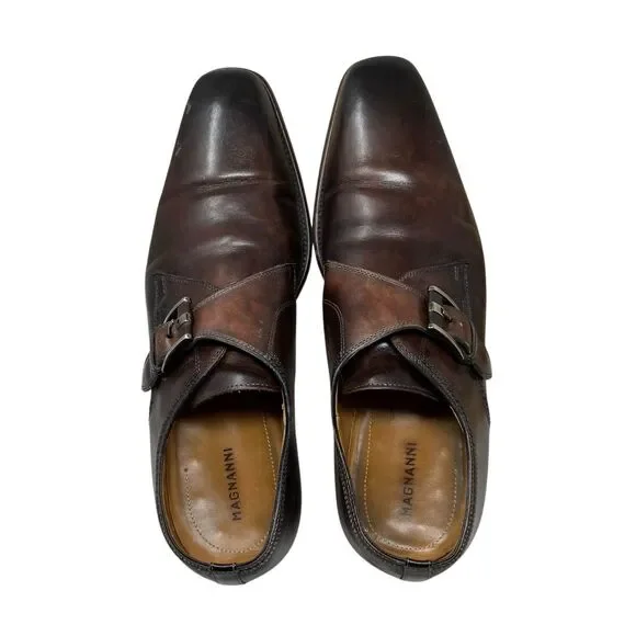 Magnanni Loafers Mens 11 Brown Leather Marco II Monk Strap Buckle Dress Shoes